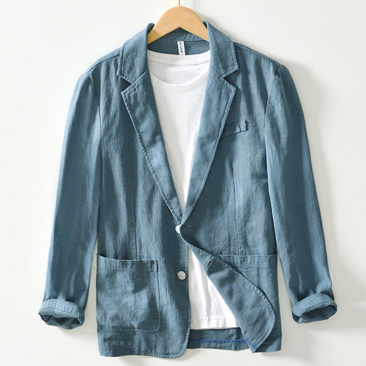 Koszula męska z długim rękawem i kieszeniami, z bawełny i lnu, z motywem Buddha Stones, zapięciem na guziki - Ciemnocyjanowy - US/UK/AU44， EU54 (4XL) - image 0