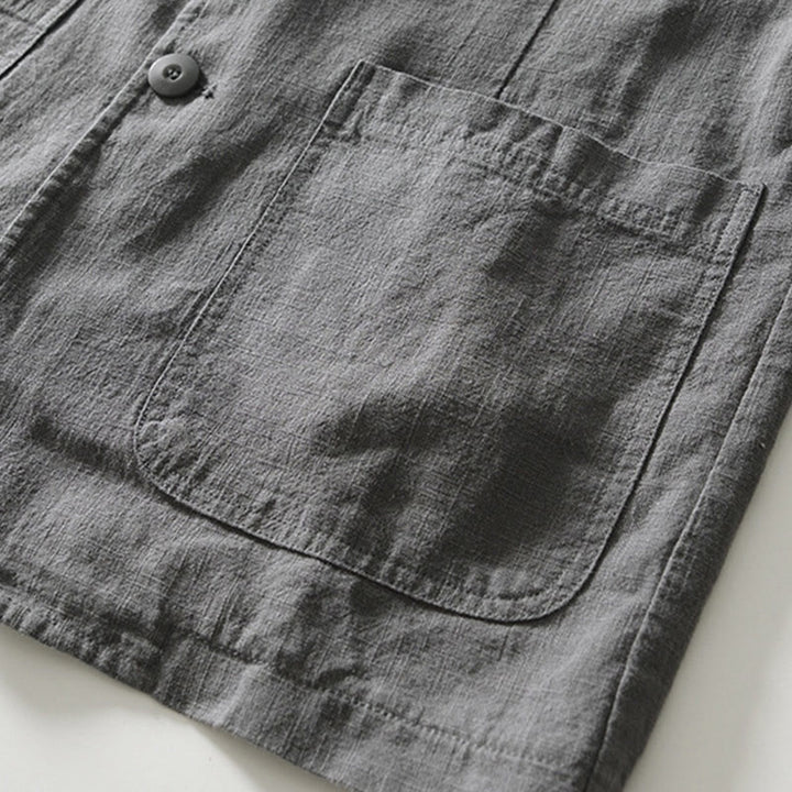 Koszula męska z długim rękawem i kieszeniami, z bawełny i lnu, z motywem Buddha Stones, zapięciem na guziki - image 29