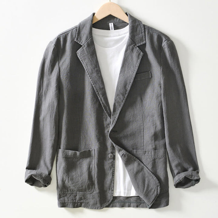 Koszula męska z długim rękawem i kieszeniami, z bawełny i lnu, z motywem Buddha Stones, zapięciem na guziki - Łupkowoszary - US/UK/AU44， EU54 (4XL) - image 27