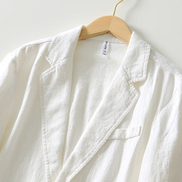 Koszula męska z długim rękawem i kieszeniami, z bawełny i lnu, z motywem Buddha Stones, zapięciem na guziki - image 6