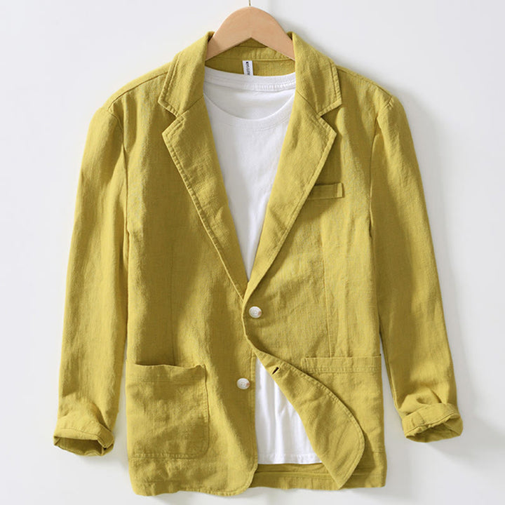 Koszula męska z długim rękawem i kieszeniami, z bawełny i lnu, z motywem Buddha Stones, zapięciem na guziki - Żółty - US/UK/AU44， EU54 (4XL) - image 21