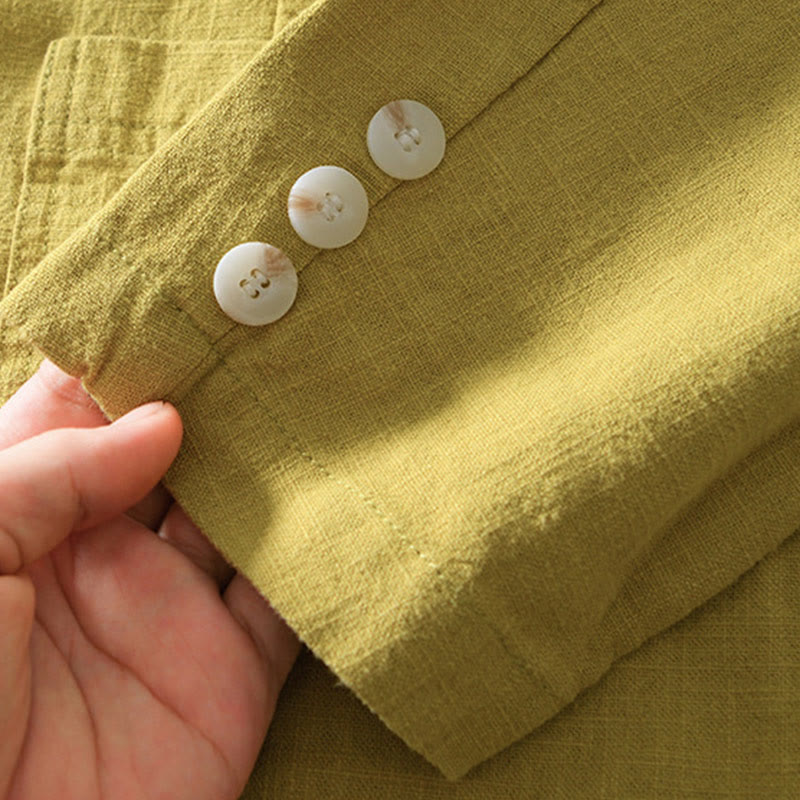 Koszula męska z długim rękawem i kieszeniami, z bawełny i lnu, z motywem Buddha Stones, zapięciem na guziki - image 26