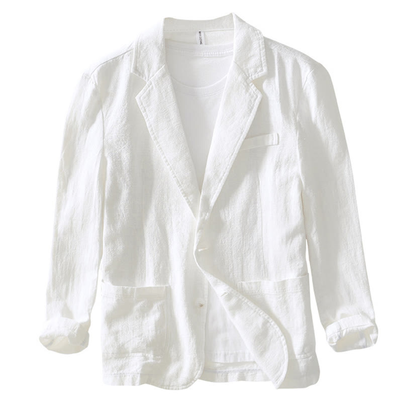 Koszula męska z długim rękawem i kieszeniami, z bawełny i lnu, z motywem Buddha Stones, zapięciem na guziki - image 9