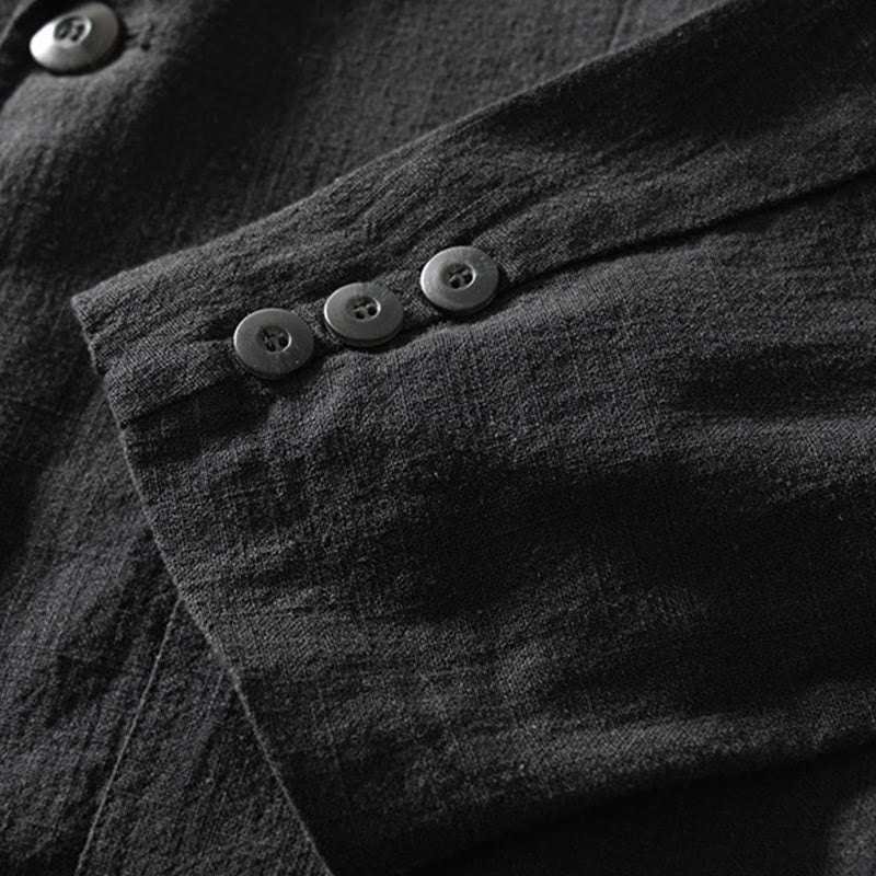 Koszula męska z długim rękawem i kieszeniami, z bawełny i lnu, z motywem Buddha Stones, zapięciem na guziki - image 20