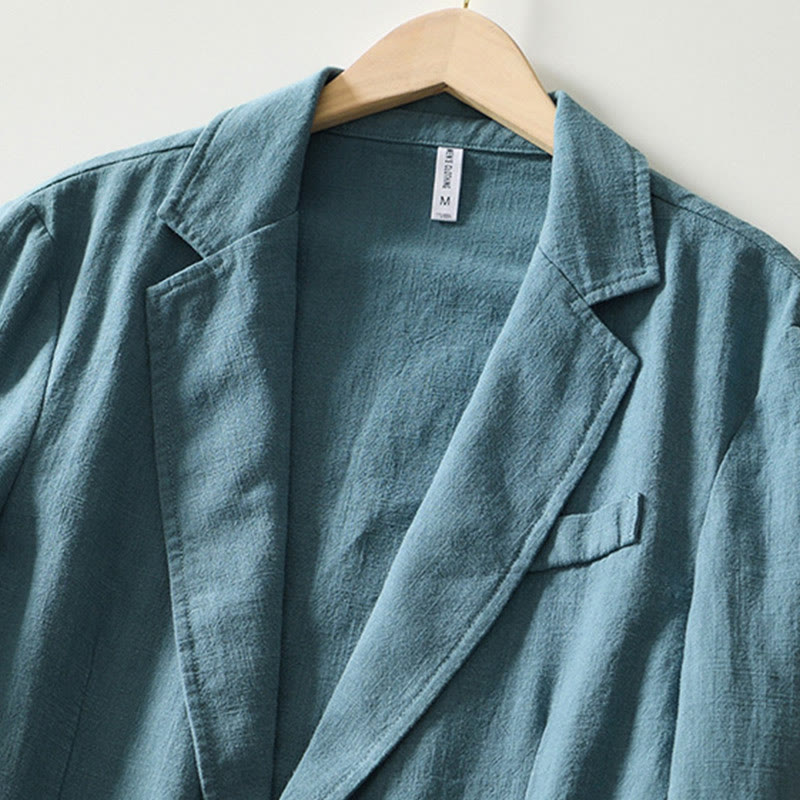 Koszula męska z długim rękawem i kieszeniami, z bawełny i lnu, z motywem Buddha Stones, zapięciem na guziki - image 1