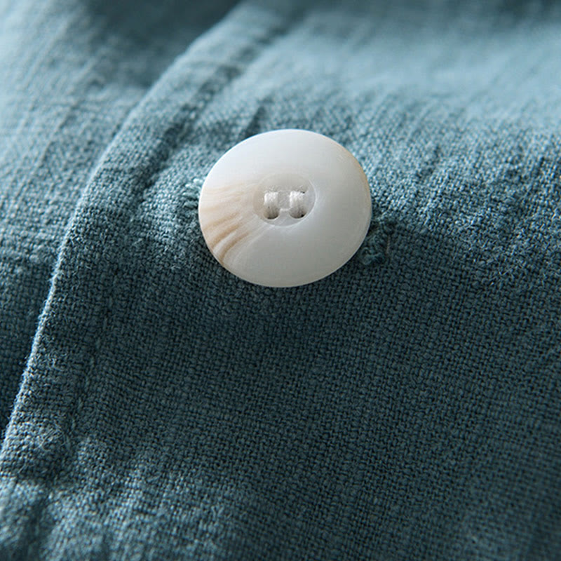 Koszula męska z długim rękawem i kieszeniami, z bawełny i lnu, z motywem Buddha Stones, zapięciem na guziki - image 3