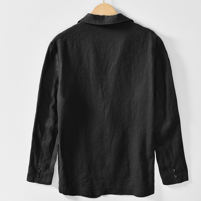 Koszula męska z długim rękawem i kieszeniami, z bawełny i lnu, z motywem Buddha Stones, zapięciem na guziki - image 16