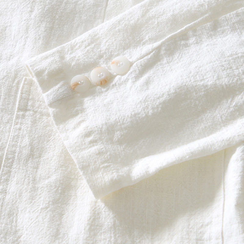 Koszula męska z długim rękawem i kieszeniami, z bawełny i lnu, z motywem Buddha Stones, zapięciem na guziki - image 8