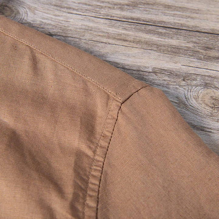 Koszula męska z krótkim rękawem z bawełny i lnu Buddha Stones Daily Plain Patch Color Matching Design - image 14