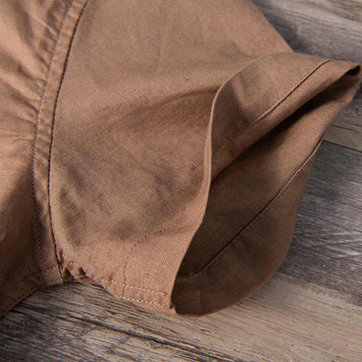 Koszula męska z krótkim rękawem z bawełny i lnu Buddha Stones Daily Plain Patch Color Matching Design - image 15