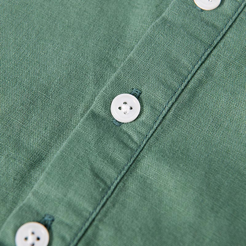 Koszula męska z krótkim rękawem z bawełny i lnu Buddha Stones Daily Plain Patch Color Matching Design - image 7