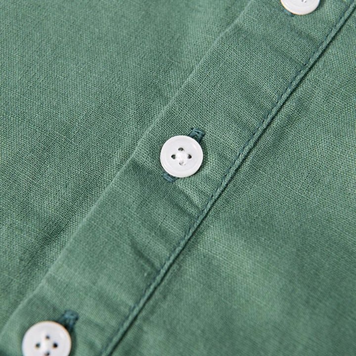 Koszula męska z krótkim rękawem z bawełny i lnu Buddha Stones Daily Plain Patch Color Matching Design - image 7