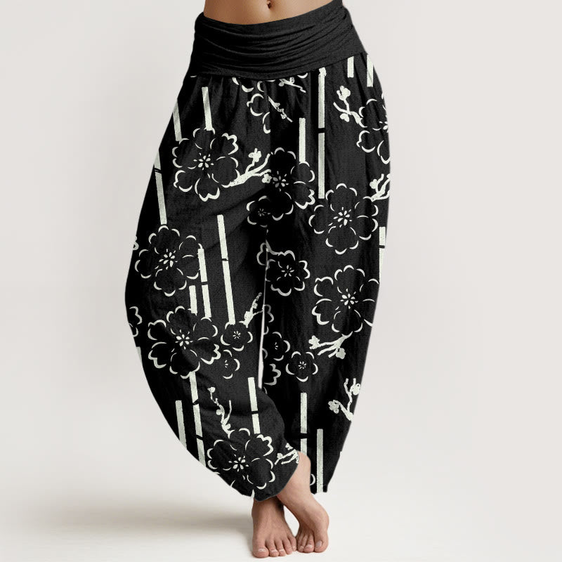 Wzór z motywem Buddha Stones, damskie spodnie haremowe z elastyczną talią - Czarny - US22, UK/AU26, EU54 (6XL) - image 5
