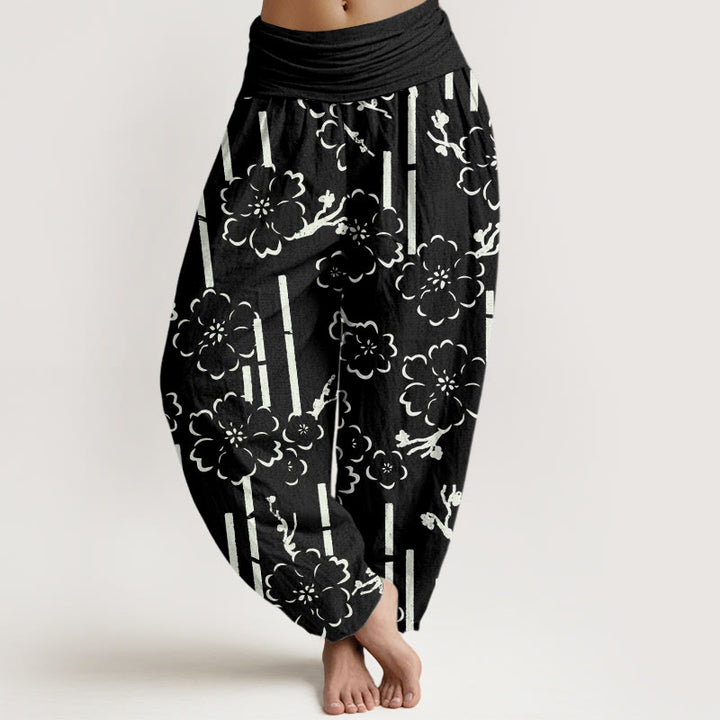 Wzór z motywem Buddha Stones, damskie spodnie haremowe z elastyczną talią - Czarny - US22, UK/AU26, EU54 (6XL) - image 5