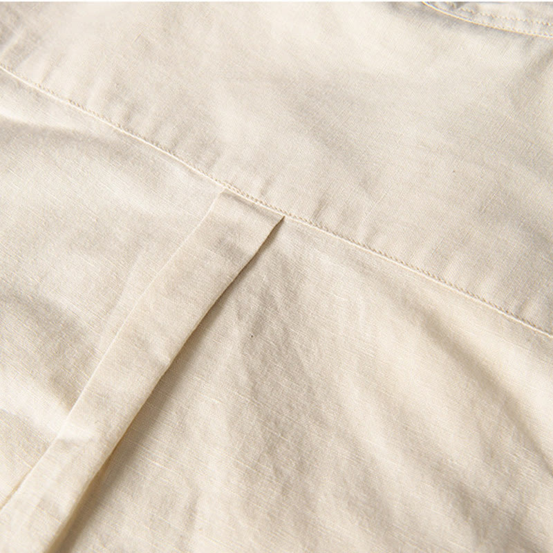 Koszula męska z krótkim rękawem z lnu i bawełny z kieszeniami z przodu, z kołnierzykiem stojącym, z Buddha Stones, swobodna, codzienna, prosta, z guzikami - image 14