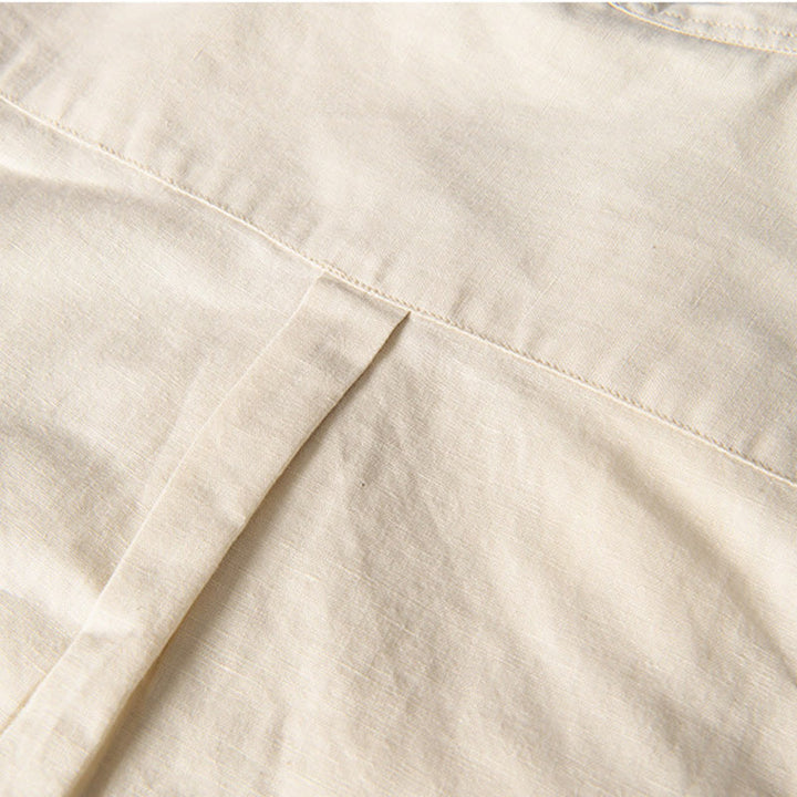 Koszula męska z krótkim rękawem z lnu i bawełny z kieszeniami z przodu, z kołnierzykiem stojącym, z Buddha Stones, swobodna, codzienna, prosta, z guzikami - image 14