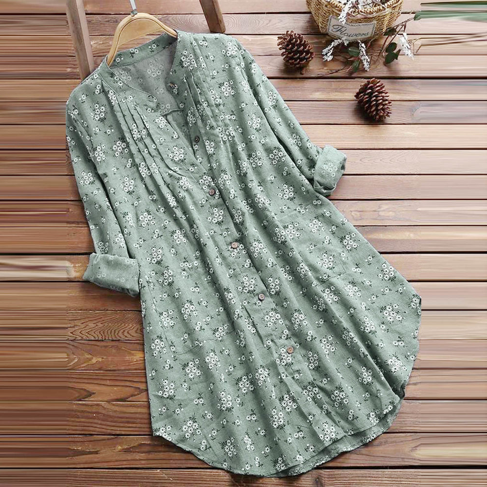 Koszula damska z długim rękawem i kwiatowymi guzikami „Buddha Stones” - LightSeaGreen - US8-10，UK/AU12-14，EU40-42 (2XL) - image 1