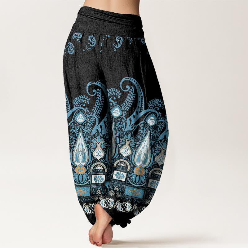 Spodnie haremowe damskie z elastycznym pasem i wzorem Paisley z motywem Buddha Stones - image 2