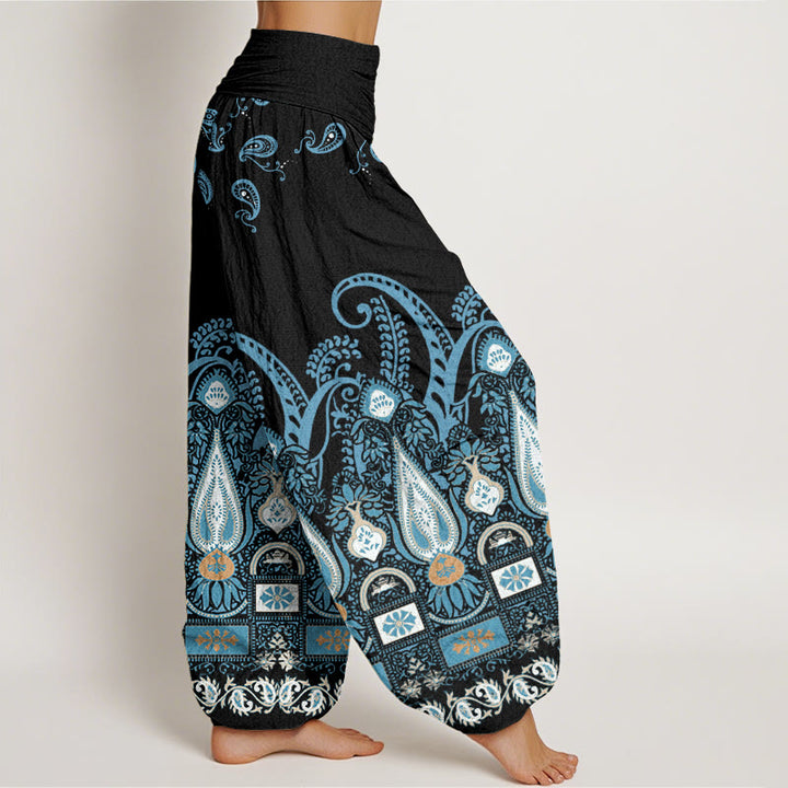 Spodnie haremowe damskie z elastycznym pasem i wzorem Paisley z motywem Buddha Stones - image 3