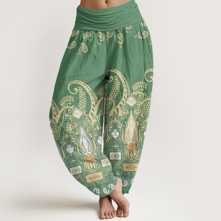 Spodnie haremowe damskie z elastycznym pasem i wzorem Paisley z motywem Buddha Stones - MediumSeaGreen - US22, UK/AU26, EU54 (6XL) - image 5