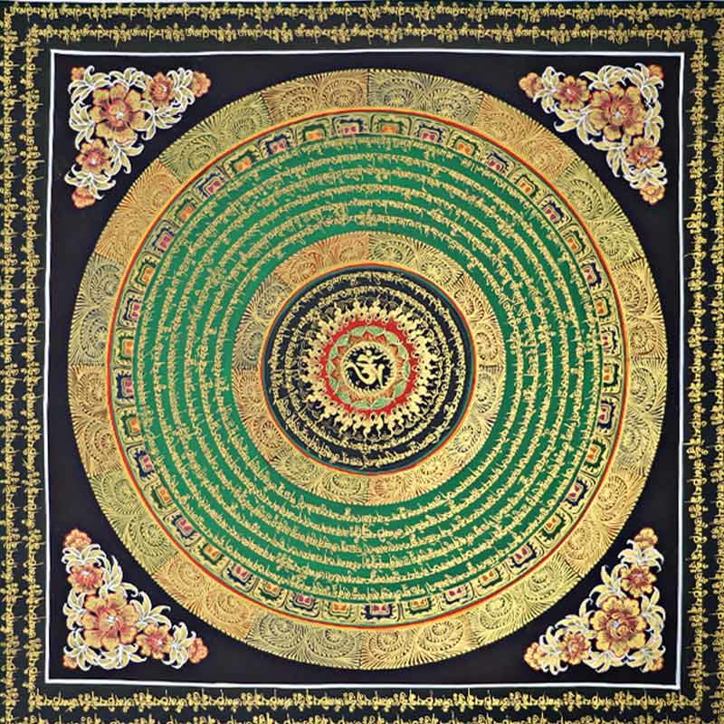 Buddha Stones Tybetańskie Thangka Malowanie Om Mani Padme Hum Pismo Ręcznie Robione Dekoracje (Losowy Styl)