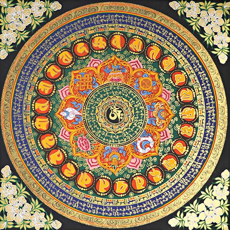 Buddha Stones Tybetańskie Thangka Malowanie Om Mani Padme Hum Pismo Ręcznie Robione Dekoracje (Losowy Styl)