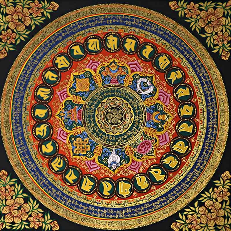 Buddha Stones Tybetańskie Thangka Malowanie Om Mani Padme Hum Pismo Ręcznie Robione Dekoracje (Losowy Styl) - image 0