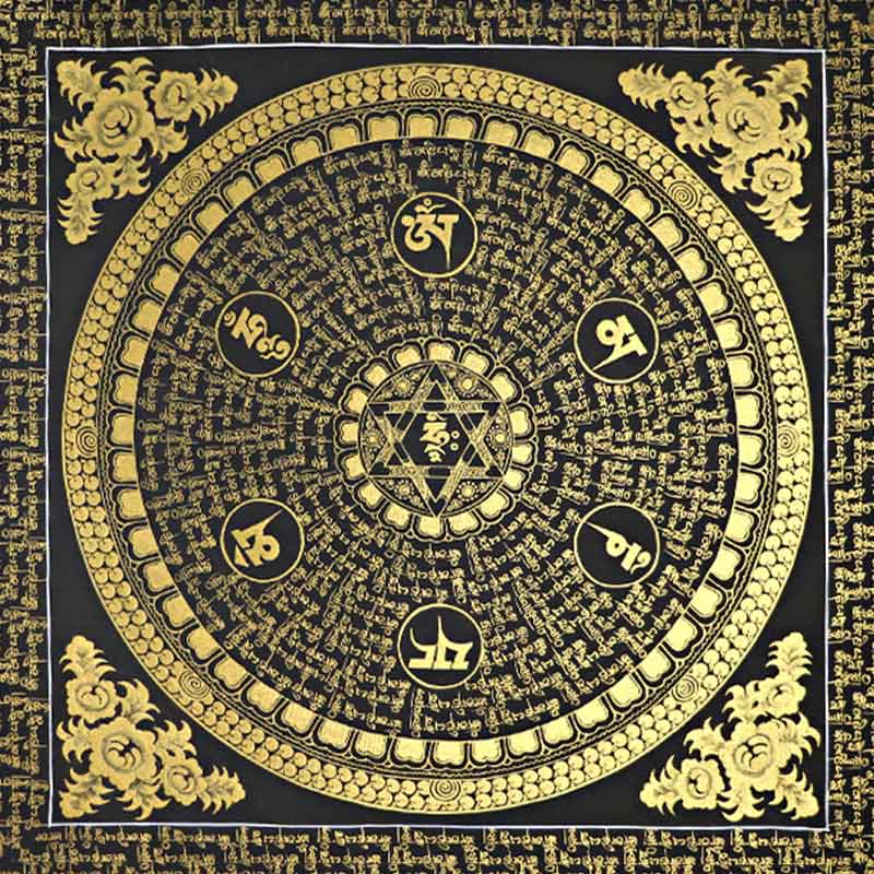 Buddha Stones Tybetańskie Thangka Malowanie Om Mani Padme Hum Pismo Ręcznie Robione Dekoracje (Losowy Styl)