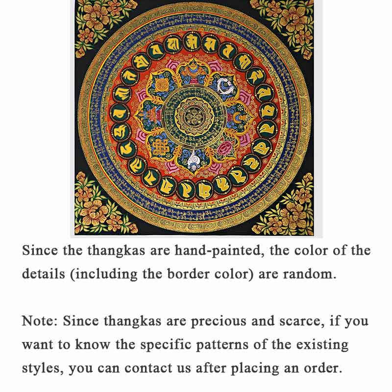 Buddha Stones Tybetańskie Thangka Malowanie Om Mani Padme Hum Pismo Ręcznie Robione Dekoracje (Losowy Styl) - 21,65*21,65 cala/55*55 cm (losowy styl thangka, skontaktuj się z obsługą klienta, aby zobaczyć dostępne style) - image 1