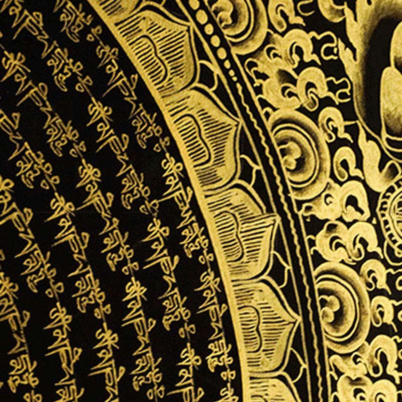 Buddha Stones Tybetańskie Malowanie Thangka Om Mani Padme Hum Smok Feniks Pismo Ręcznie Robiona Dekoracja (Losowy Styl)