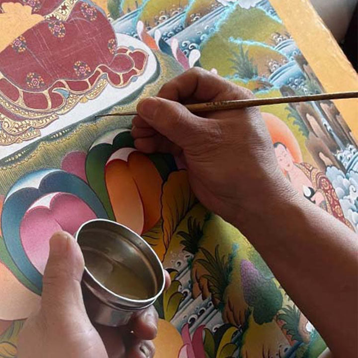 Buddha Stones Tybetańskie Malowanie Thangka Om Mani Padme Hum Smok Feniks Pismo Ręcznie Robiona Dekoracja (Losowy Styl)
