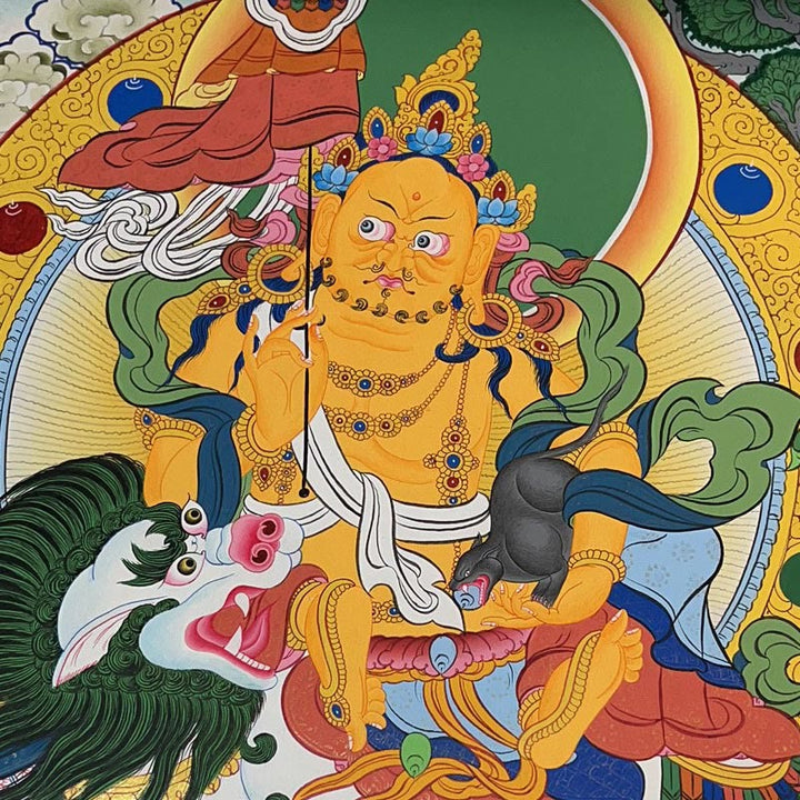 Buddha Stones Tybetańskie Malowanie Thangka Żółty Bóg Bogactwa Zielona Tara Awalokiteśwara Ręcznie Robiona Dekoracja Pudełko Niespodzianek (Losowy Styl)