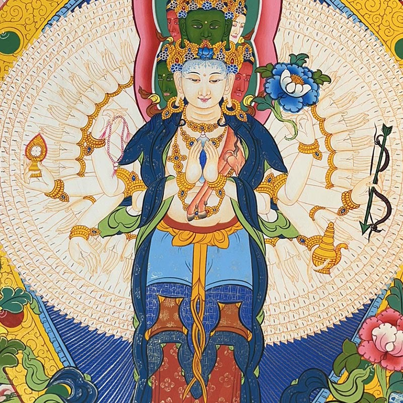 Buddha Stones Tybetańskie Malowanie Thangka Żółty Bóg Bogactwa Zielona Tara Awalokiteśwara Ręcznie Robiona Dekoracja Pudełko Niespodzianek (Losowy Styl)