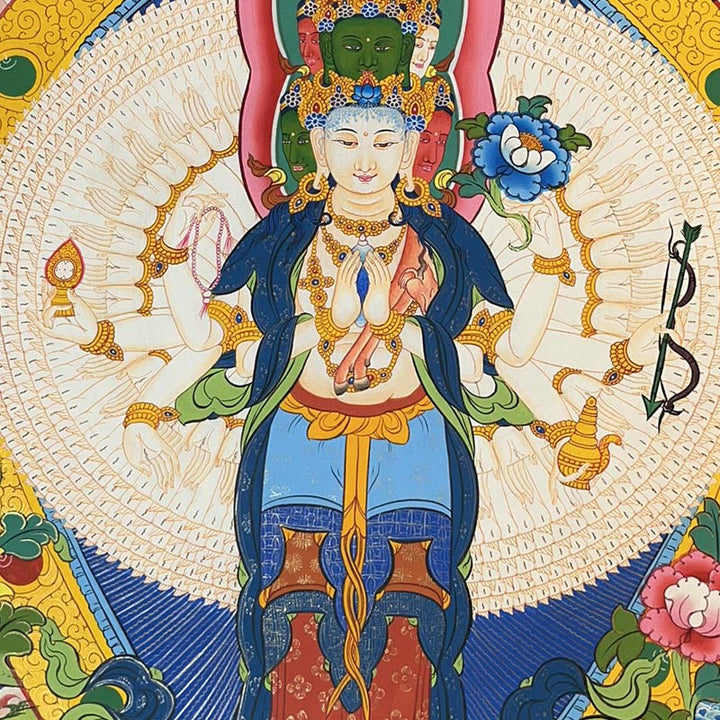 Buddha Stones Tybetańskie Malowanie Thangka Żółty Bóg Bogactwa Zielona Tara Awalokiteśwara Ręcznie Robiona Dekoracja Pudełko Niespodzianek (Losowy Styl)