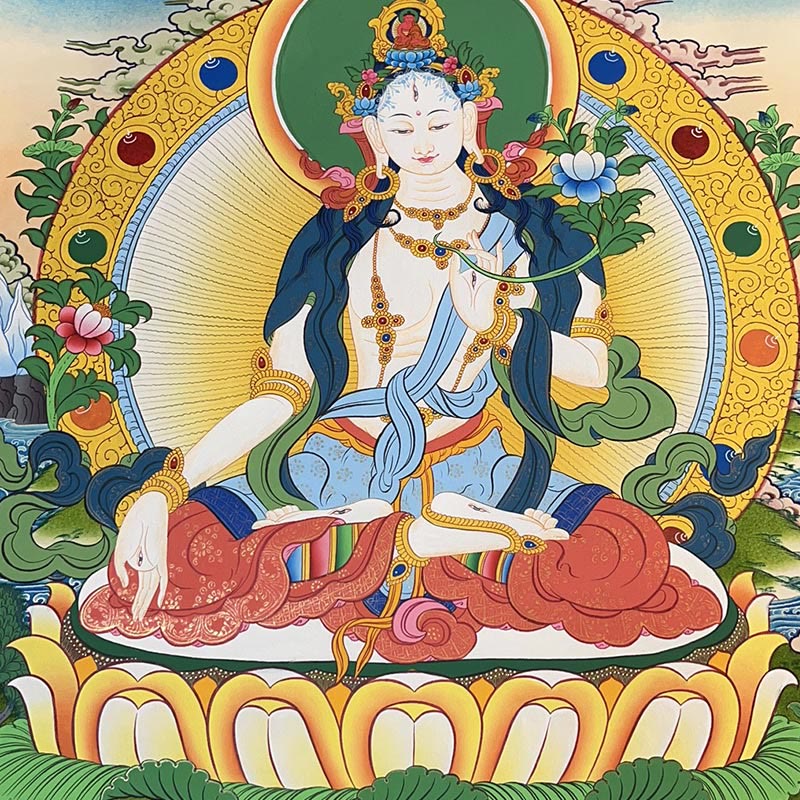 Buddha Stones Tybetańskie Malowanie Thangka Żółty Bóg Bogactwa Zielona Tara Awalokiteśwara Ręcznie Robiona Dekoracja Pudełko Niespodzianek (Losowy Styl)