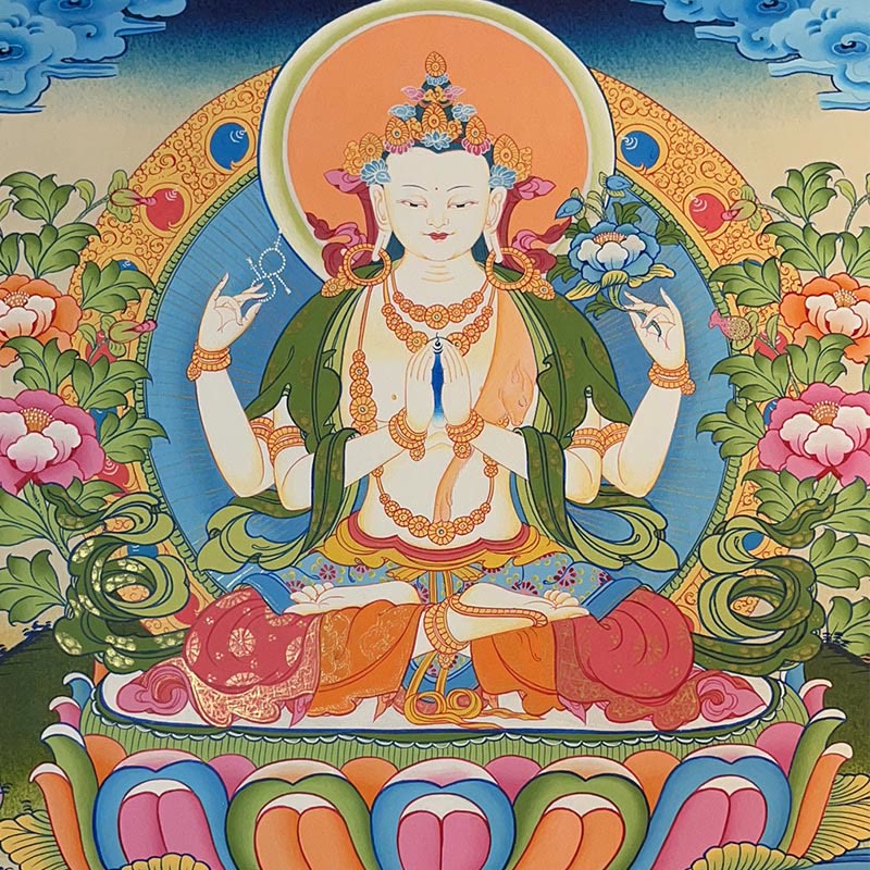 Buddha Stones Tybetańskie Malowanie Thangka Żółty Bóg Bogactwa Zielona Tara Awalokiteśwara Ręcznie Robiona Dekoracja Pudełko Niespodzianek (Losowy Styl)