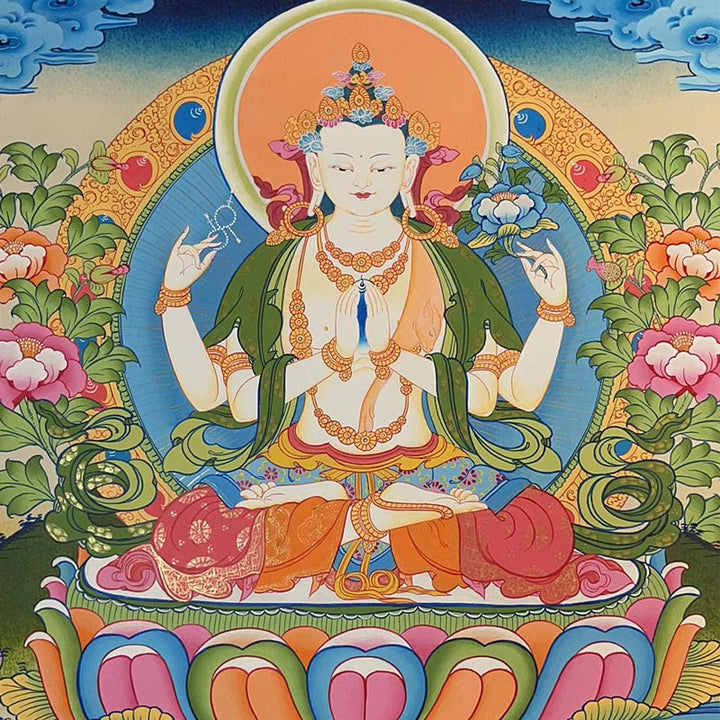 Buddha Stones Tybetańskie Malowanie Thangka Żółty Bóg Bogactwa Zielona Tara Awalokiteśwara Ręcznie Robiona Dekoracja Pudełko Niespodzianek (Losowy Styl)