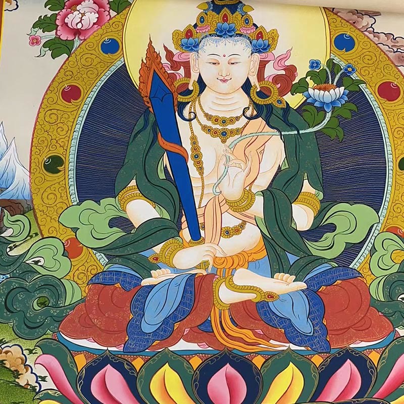 Buddha Stones Tybetańskie Malowanie Thangka Żółty Bóg Bogactwa Zielona Tara Awalokiteśwara Ręcznie Robiona Dekoracja Pudełko Niespodzianek (Losowy Styl)