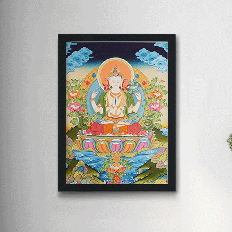 Buddha Stones Tybetańskie Malowanie Thangka Żółty Bóg Bogactwa Zielona Tara Awalokiteśwara Ręcznie Robiona Dekoracja Pudełko Niespodzianek (Losowy Styl)