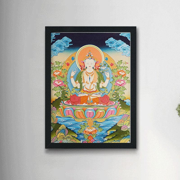 Buddha Stones Tybetańskie Malowanie Thangka Żółty Bóg Bogactwa Zielona Tara Awalokiteśwara Ręcznie Robiona Dekoracja Pudełko Niespodzianek (Losowy Styl)