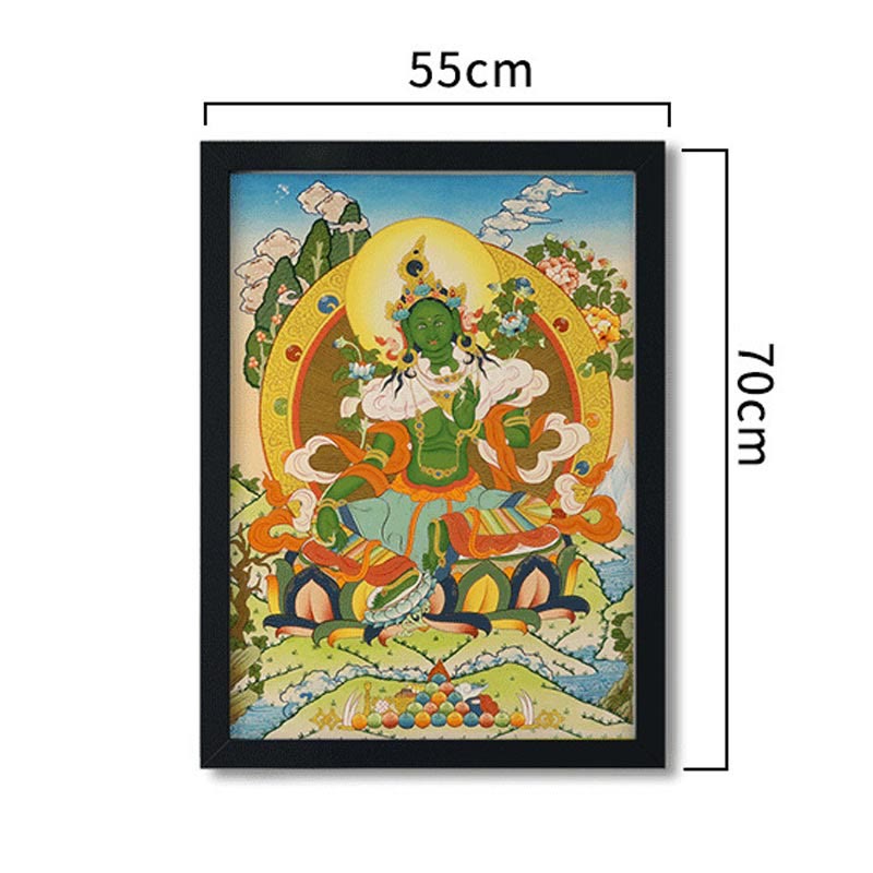 Buddha Stones Tybetańskie Malowanie Thangka Żółty Bóg Bogactwa Zielona Tara Awalokiteśwara Ręcznie Robiona Dekoracja Pudełko Niespodzianek (Losowy Styl)