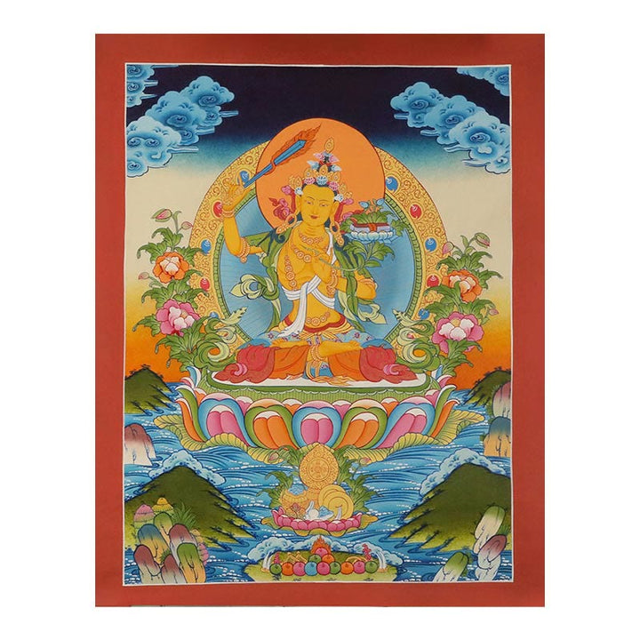 Buddha Stones Tybetańskie Malowanie Thangka Żółty Bóg Bogactwa Zielona Tara Awalokiteśwara Ręcznie Robiona Dekoracja Pudełko Niespodzianek (Losowy Styl)