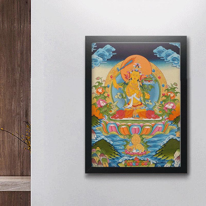 Buddha Stones Tybetańskie Malowanie Thangka Żółty Bóg Bogactwa Zielona Tara Awalokiteśwara Ręcznie Robiona Dekoracja Pudełko Niespodzianek (Losowy Styl)