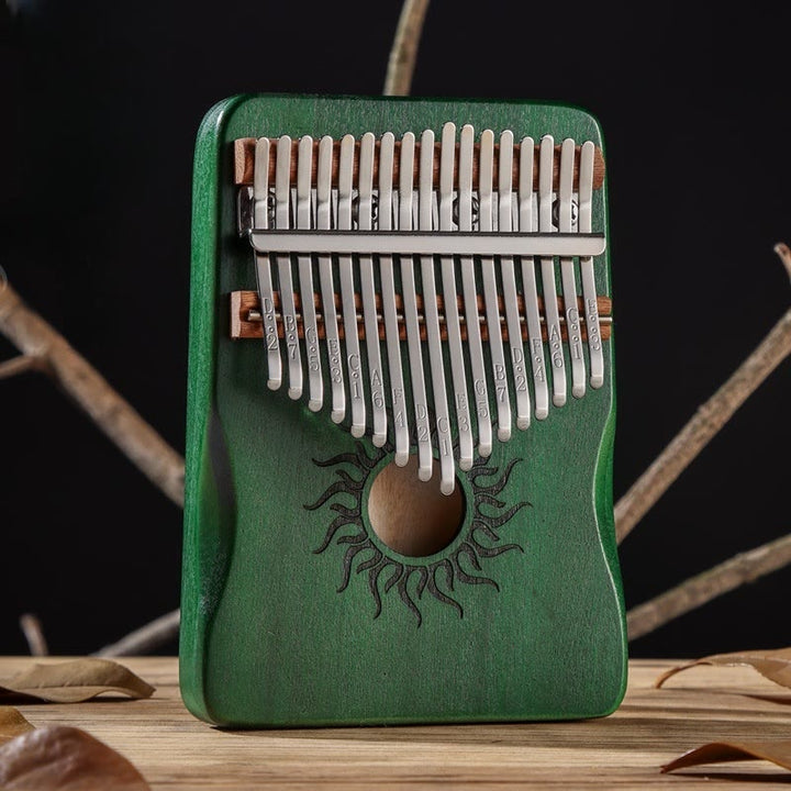 Kalimba z Buddha Stones 17/21 klawiszy, fortepian kciukowy, wzór słońca, drewno klonowe, przenośny fortepian palcowy dla początkujących