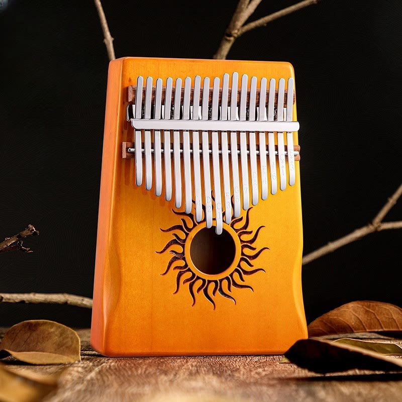 Kalimba z Buddha Stones 17/21 klawiszy, fortepian kciukowy, wzór słońca, drewno klonowe, przenośny fortepian palcowy dla początkujących