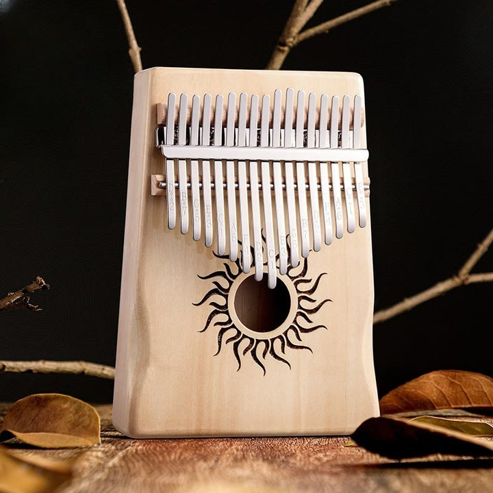 Kalimba z Buddha Stones 17/21 klawiszy, fortepian kciukowy, wzór słońca, drewno klonowe, przenośny fortepian palcowy dla początkujących