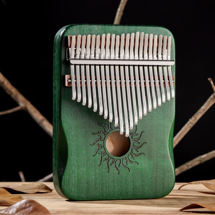 Kalimba z Buddha Stones 17/21 klawiszy, fortepian kciukowy, wzór słońca, drewno klonowe, przenośny fortepian palcowy dla początkujących