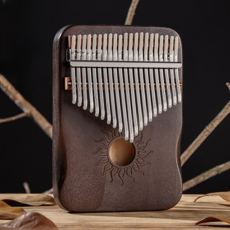 Kalimba z Buddha Stones 17/21 klawiszy, fortepian kciukowy, wzór słońca, drewno klonowe, przenośny fortepian palcowy dla początkujących