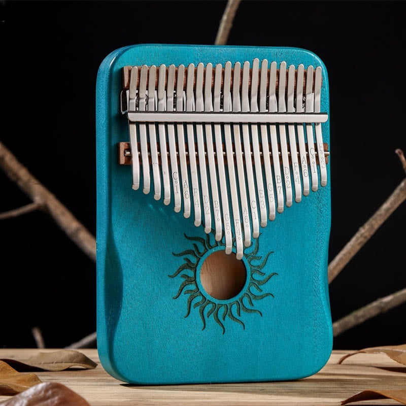 Kalimba z Buddha Stones 17/21 klawiszy, fortepian kciukowy, wzór słońca, drewno klonowe, przenośny fortepian palcowy dla początkujących