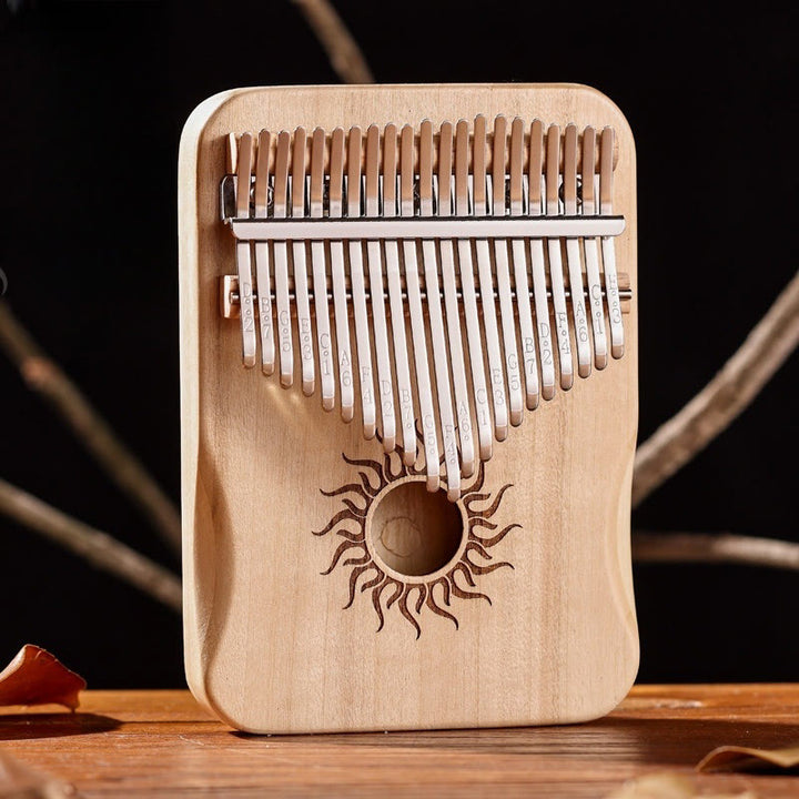 Kalimba z Buddha Stones 17/21 klawiszy, fortepian kciukowy, wzór słońca, drewno klonowe, przenośny fortepian palcowy dla początkujących